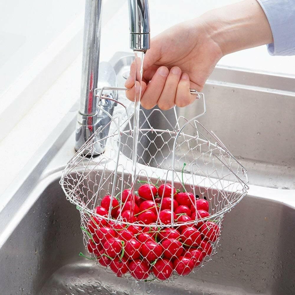 Stainless Steel Foldable Cooking Mesh Basket - HalfPe