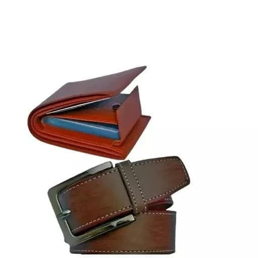 Men Tan Synthetic Belt & Wallet (Combo Set) - HalfPe