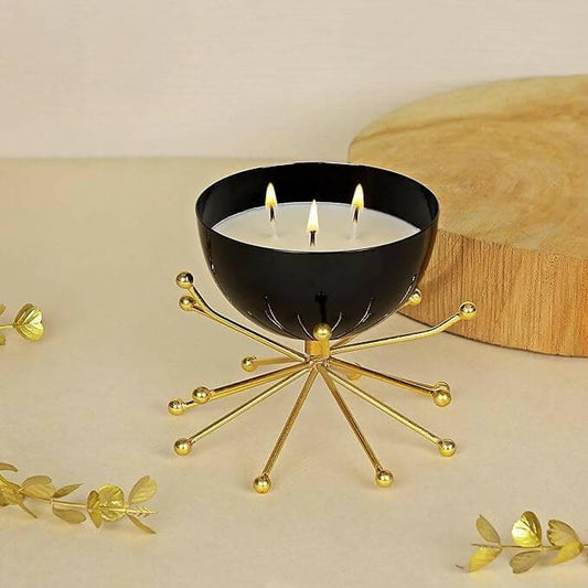 PROSPERRO LUMO by Parkash Candles Modern Urli Scented Candle with Decorative Brass Stand (Black) - HalfPe