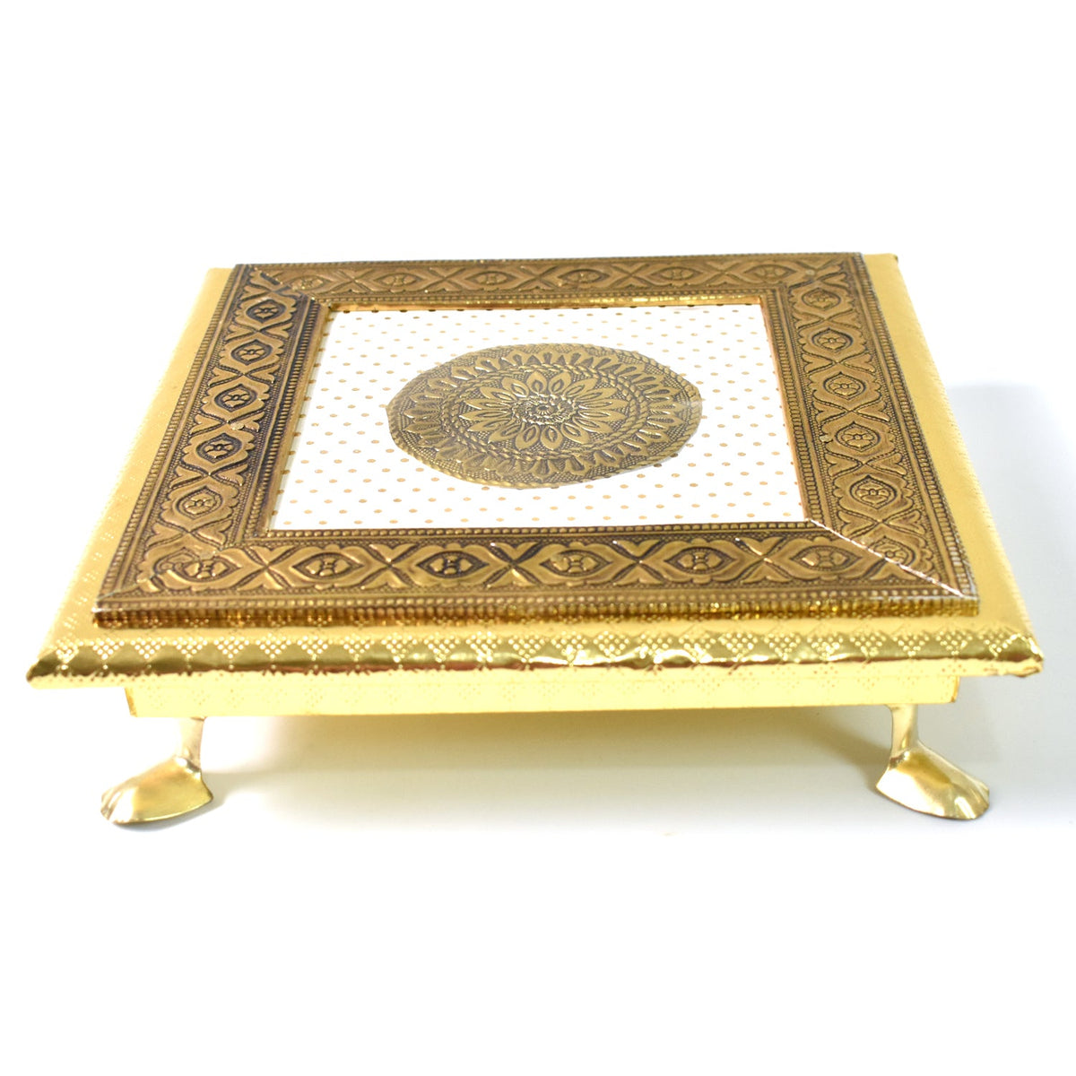 Golden - Square Pooja Chowki Patla  Bajot (20x20 Cm  1 Pc) HP DD