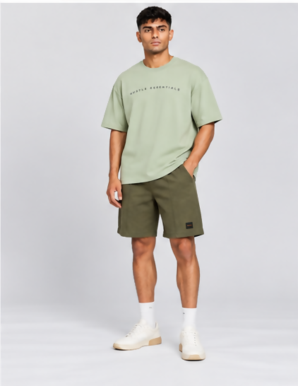 HUSTLE Essentials Men's Crew Neck Oversized T-Shirt – Light Sage Green(Oversized fit)