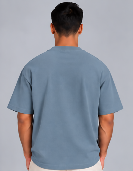 HUSTLE Men's Crew Neck Oversized T-Shirt – Dusty Blue