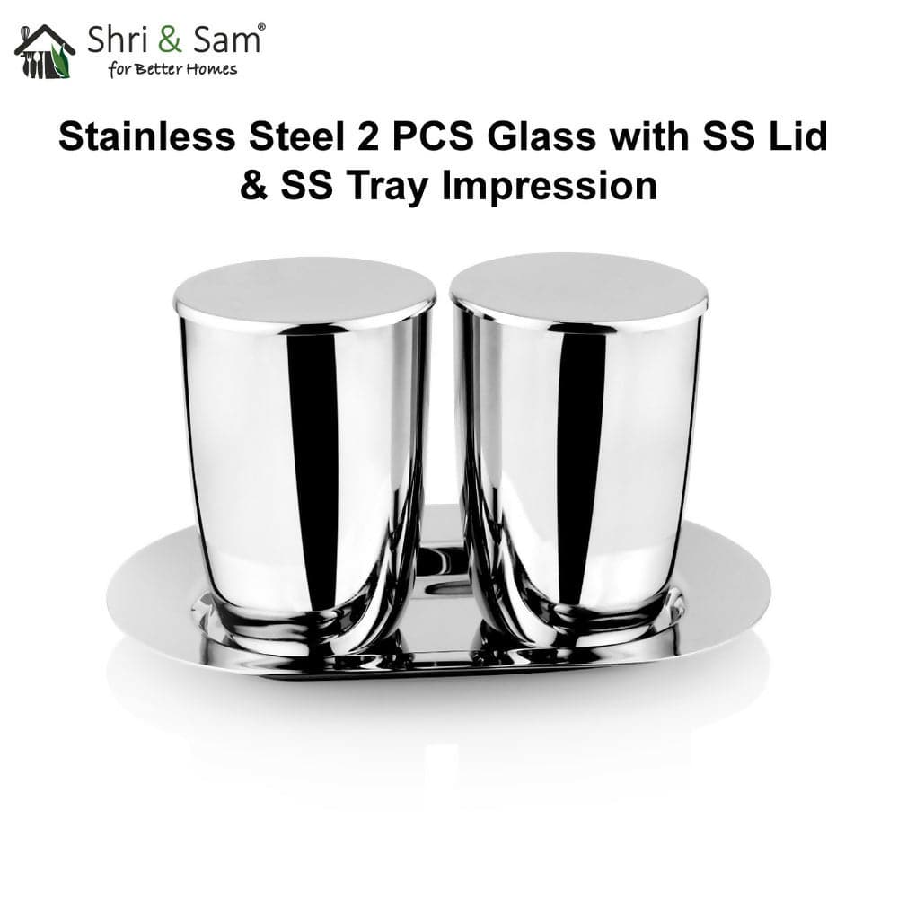 Stainless steel 2 pcs glass with ss lid & ss tray impression (400ml)