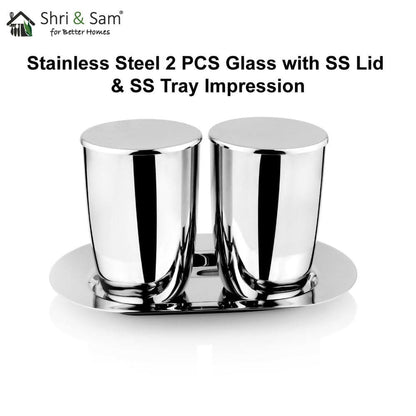 Stainless steel 2 pcs glass with ss lid & ss tray impression (400ml)