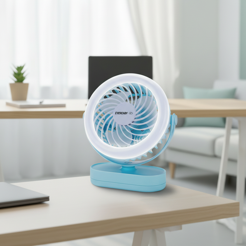 Eveready Everflo Luna Rechargeable Table Fan with LED Ring Light – Up to 7 Hours Backup HalfPe - FW -TPT