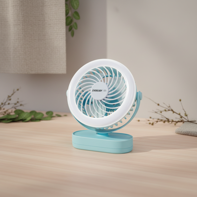 Eveready Everflo Luna Rechargeable Table Fan with LED Ring Light – Up to 7 Hours Backup HalfPe - FW -TPT