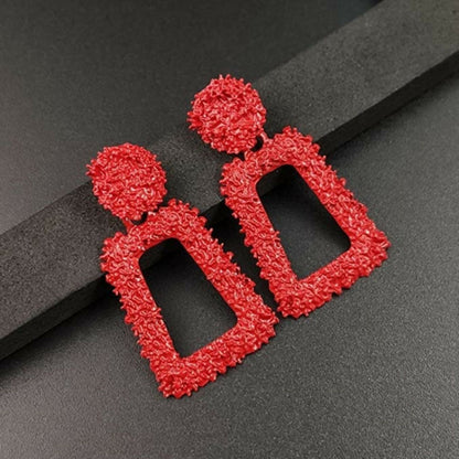 Geometric Chic: Black and Red Textured Drop Earrings Combo Set of 2