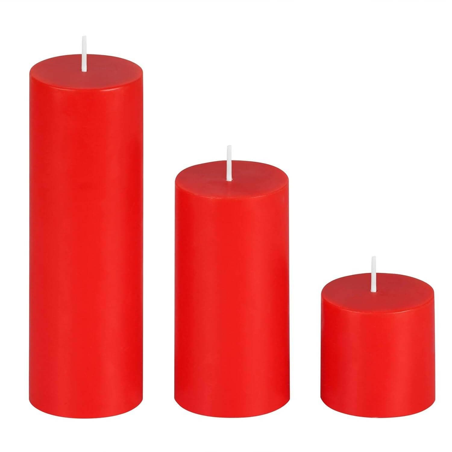 PROSPERRO LUMO by Parkash Candles Unscented Pillar Candles Set of 3 ( 2x2, 2x4, 2x6 Inches) (Red) - HalfPe