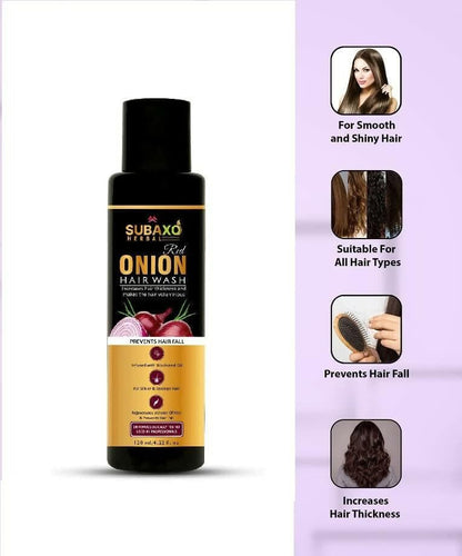 SUBAXO Red Onion Herbal Shampoo Prevents Hair Fall Makes Hair Silkier & Stronger (120ml x 2, Pack of 2) - HalfPe