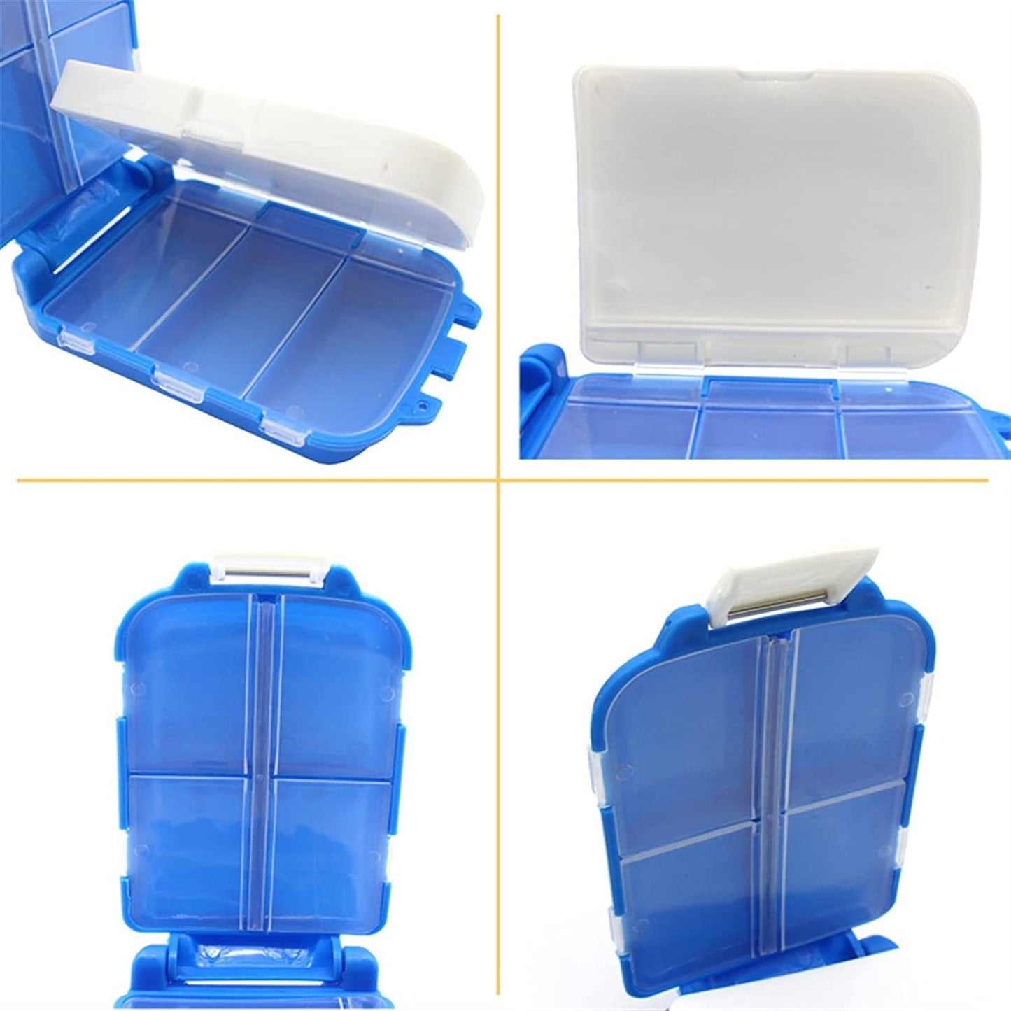Portable Blue Dual-sided Pill Organizer Box 8-Compartment Pocket Medicine Case with Secure Snap Locks – Moisture-Resistant(1 Pc)