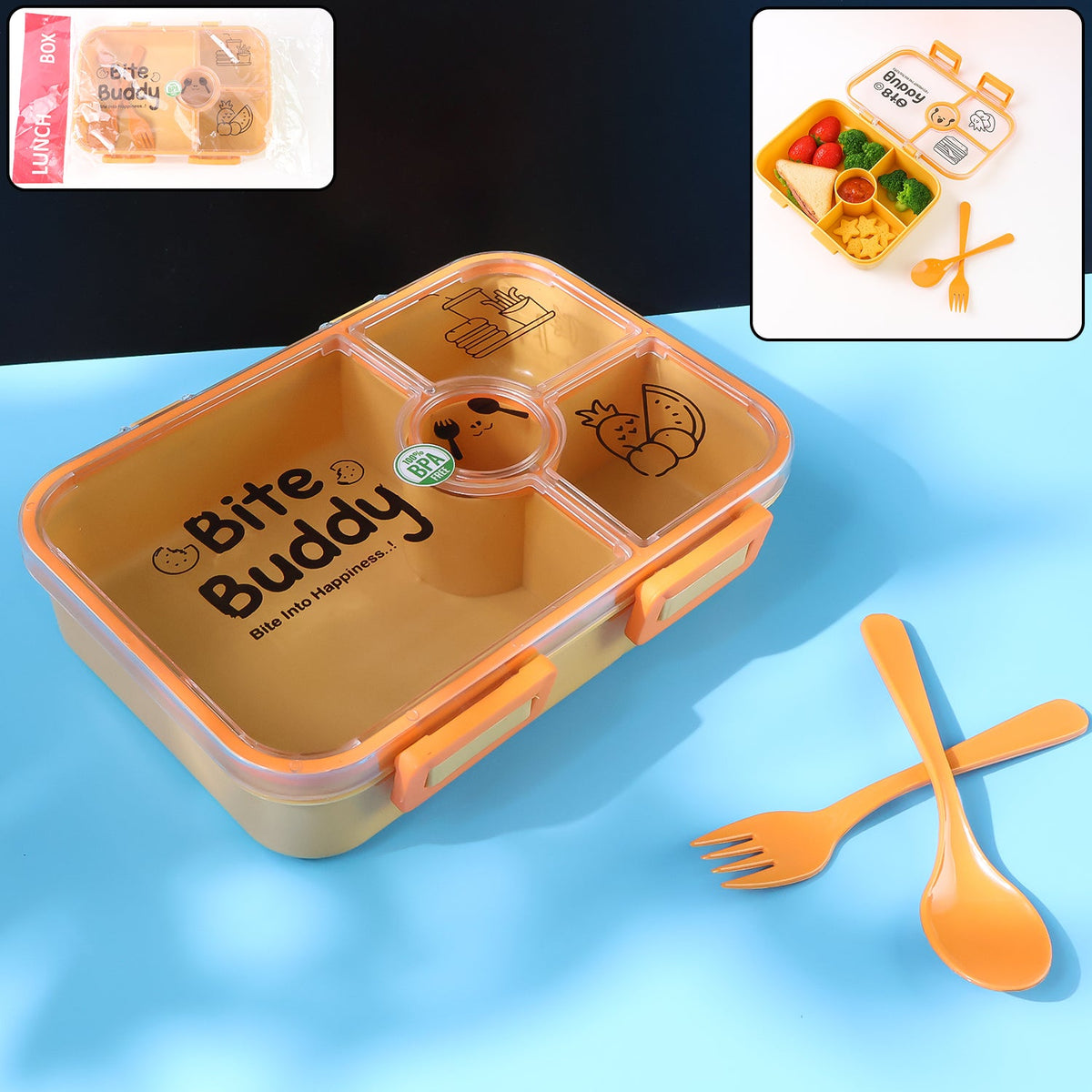 Bite Buddy 4-compartment Leak-resistant Plastic Lunch Box With Spoon  Fork HP DD
