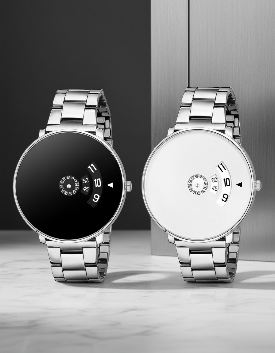 White & Black Dial Stainless Steel Chain Watch Combo for Men & Boys (Pack of 2)