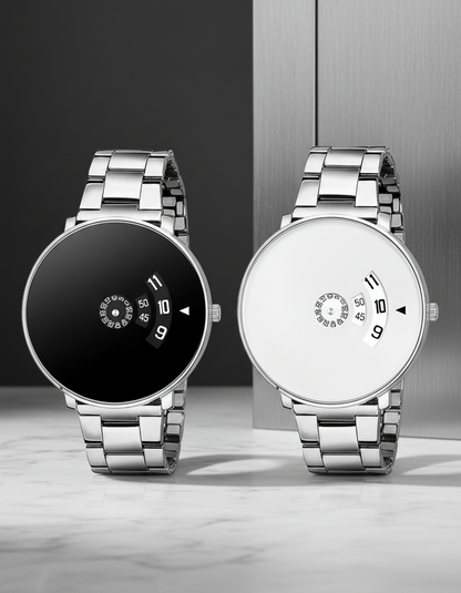 White & Black Dial Stainless Steel Chain Watch Combo for Men & Boys (Pack of 2)
