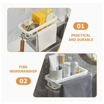 Kitchen & Bathroom Multipurpose Hanging Drain Rack Plastic Sponge & Dishcloth Holder with Adhesive Hook