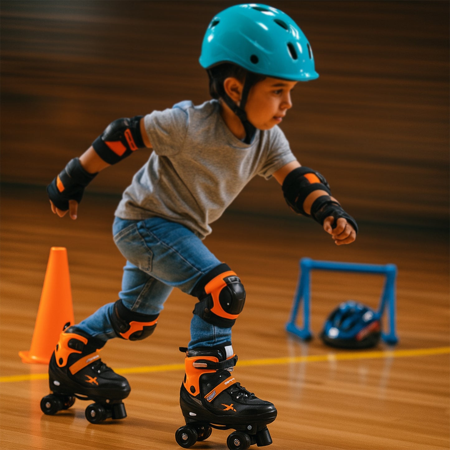 Adjustable Quad Roller Skates for Kids –with XL Size Outdoor Skating Shoes with PU Wheels, Toe Stop Brake & Safety Strap