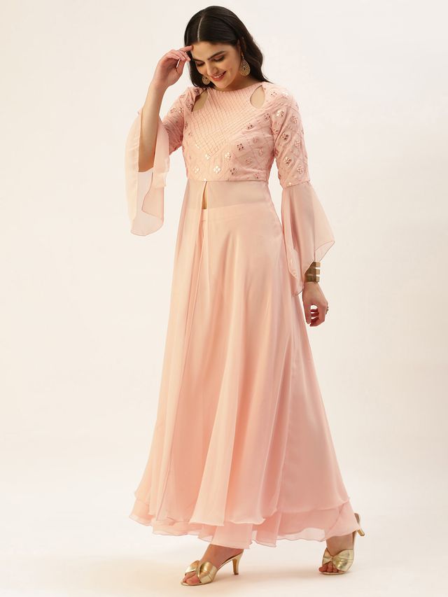Bollywood Vogue Ready To Wear Peach Georgette Embroidered Anarkali Suit