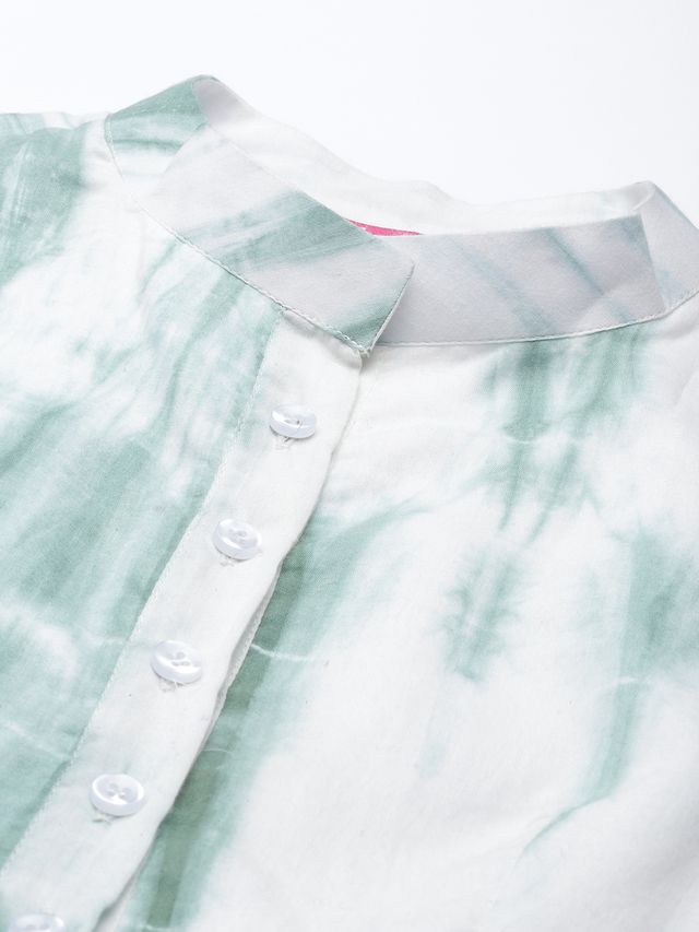 Bollywood Vogue Ready To Wear Green Tie N Dye Gathered Flare Dress