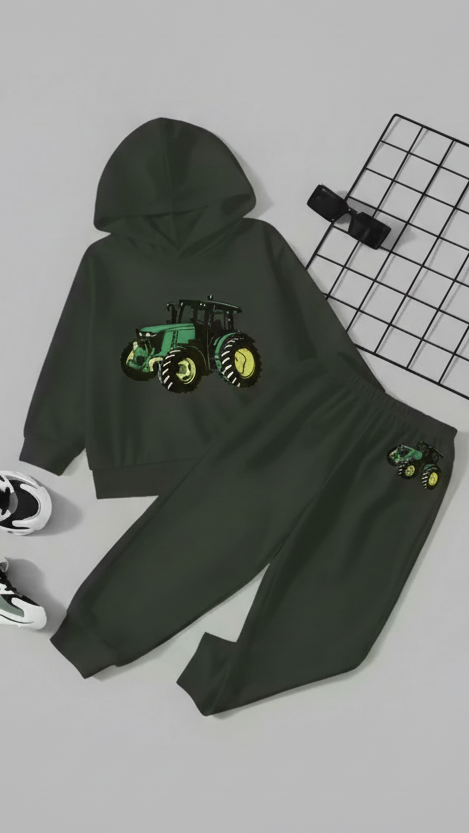 Children's Bold Monster Truck Graphic Hoodie and Matching Sweatpants Set Luck Fashion