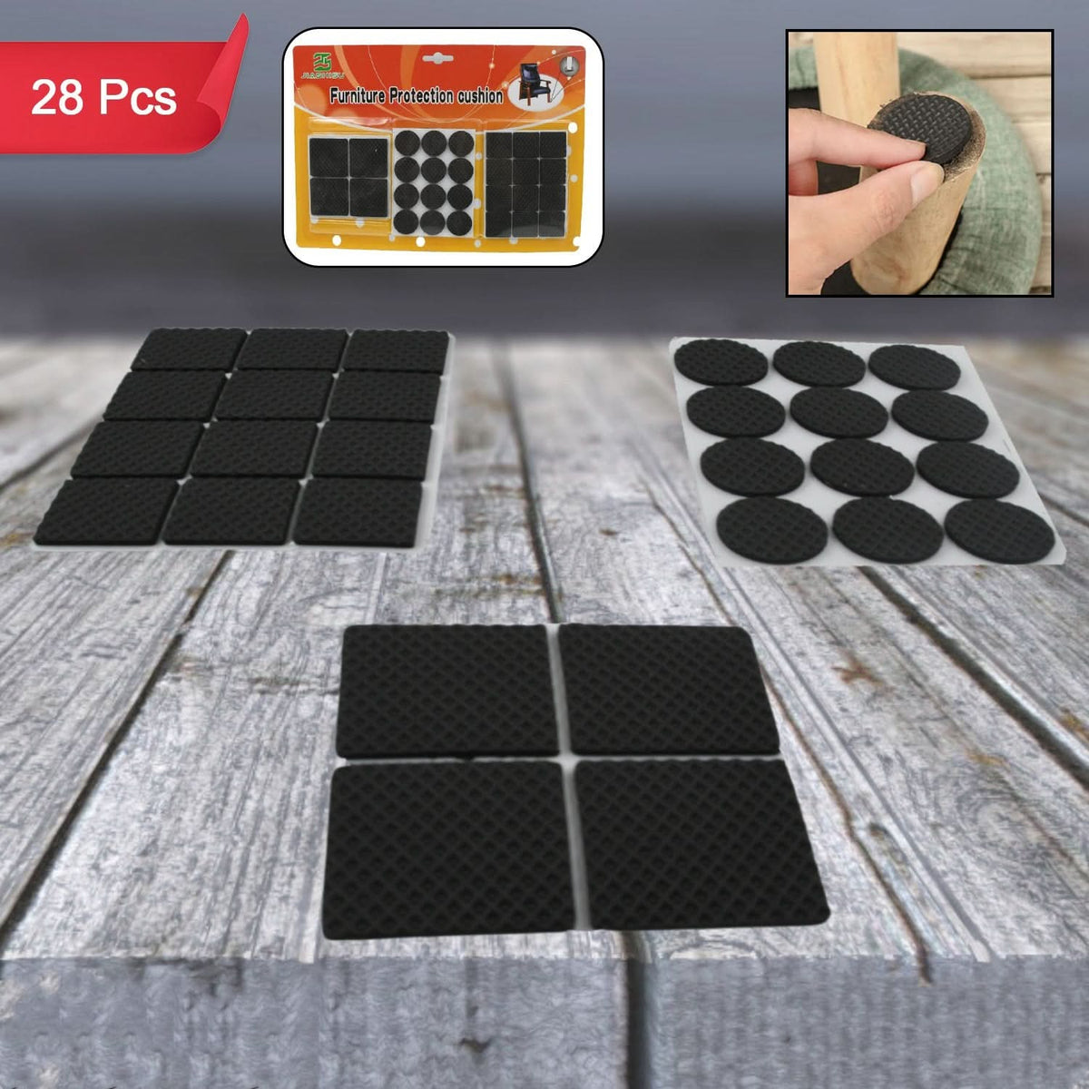 Self-Sticking Rubber Furniture Pads – Non-Slip & Noise Insulation (28Pc) HP DD