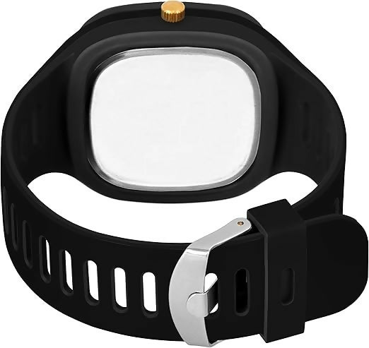 Trendy Analog Black-Gold Watch for Men & Boys Stylish Silicone Strap Casual Wrist Watch