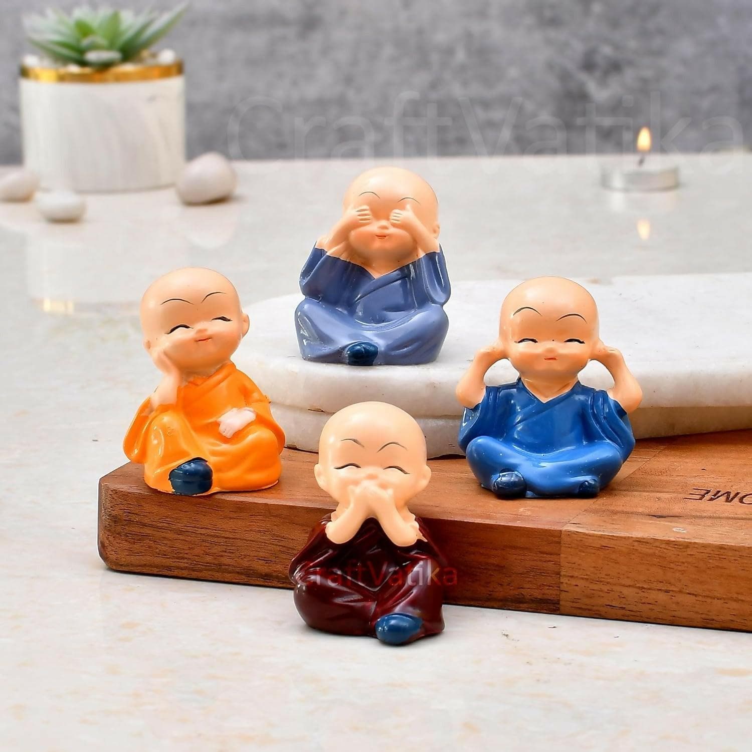 Buddha Monk Statue Figurines Showpiece Decor Gift (Set of 4 ) - HalfPe