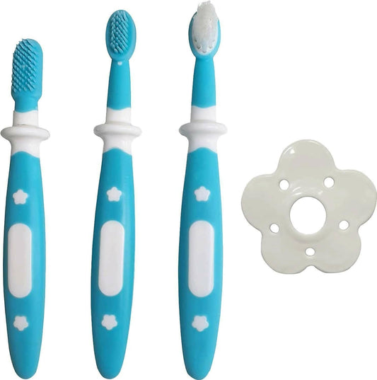 Luvlap baby 3 stage training toothbrush set with anti choking shield baby oral hygiene (blue) - HalfPe