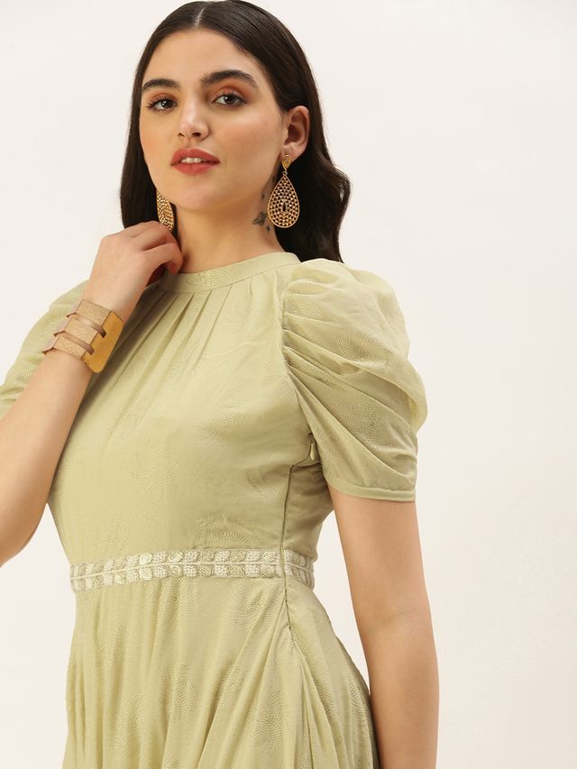 Bollywood Vogue Ready To Wear Beige Georgette Foil Printed Gown