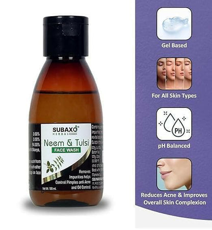 SUBAXO Neem & Tulsi Herbal Face Wash Remove Impurities Control Pimples & Acne (100ml) - HalfPe