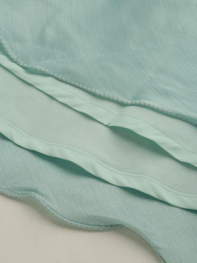 Bollywood Vogue Ready To Wear Light Blue Net Embroidered N Green Satin Skirt Set