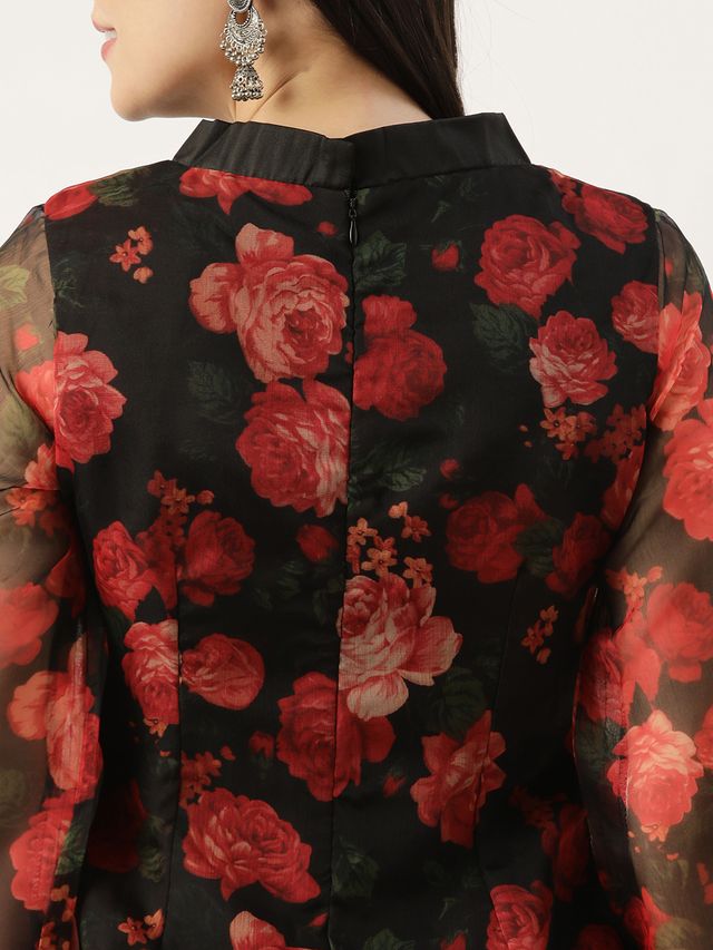 Bollywood Vogue Ready To Wear Black Digital Printed Organza Kurta Set