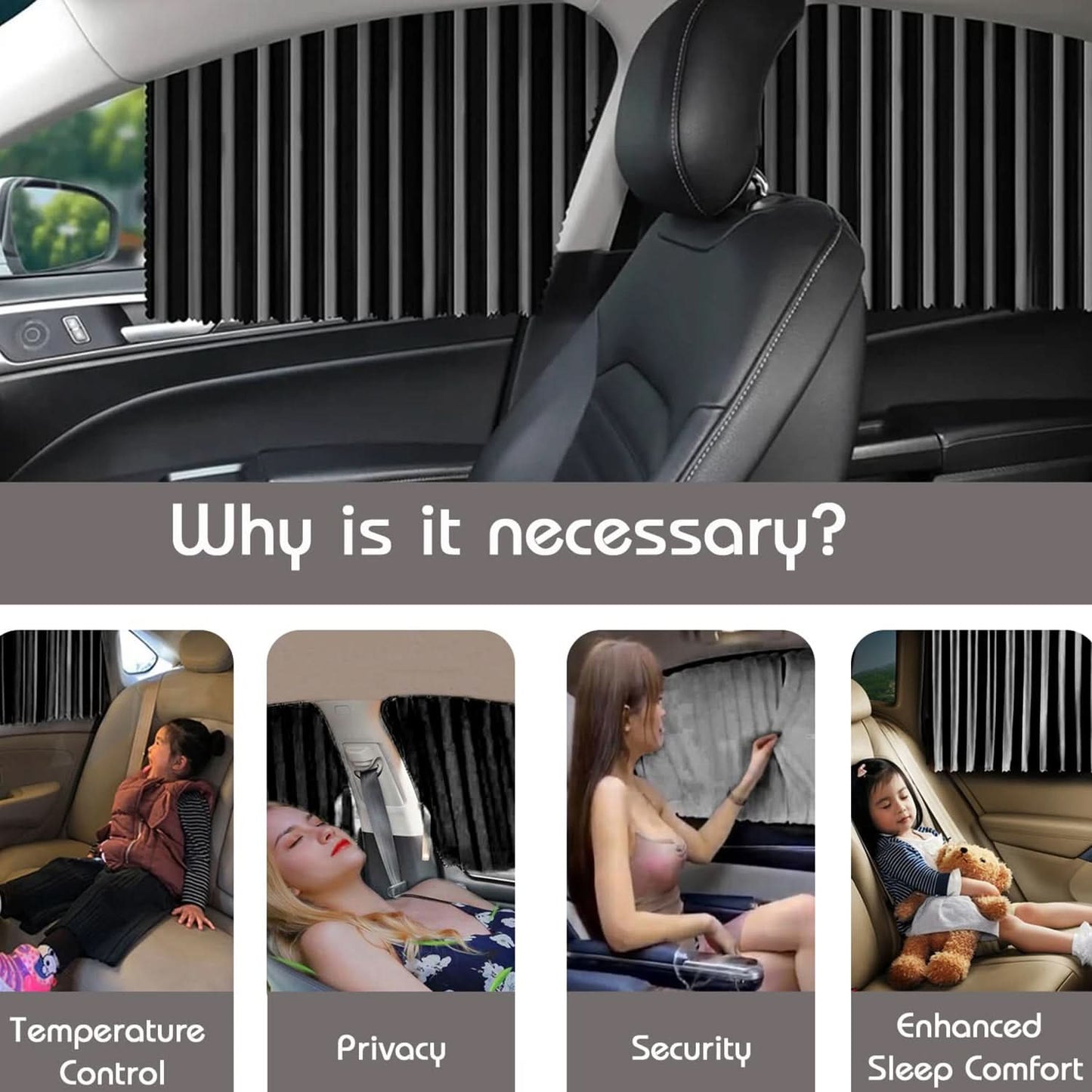 Car Window Curtains (4 Pcs) – Heat & Sunshade Protection with Hooks & Adhesive Tape