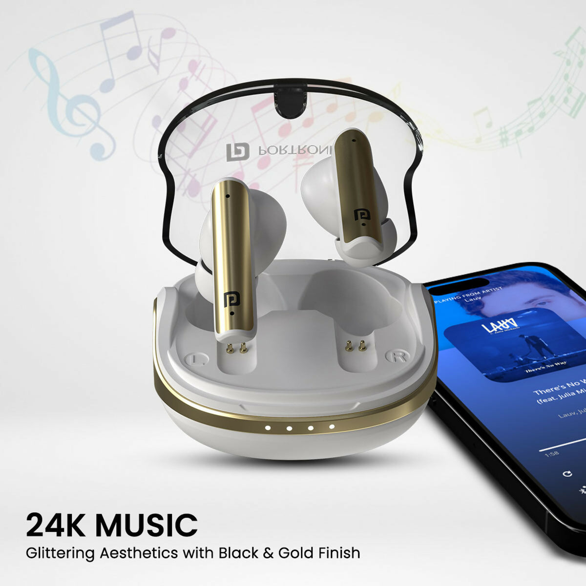 Portronics Harmonics Twins S7 TWS Earbuds, 35H Playtime, ENC, Bluetooth 5.3, Type-C – White