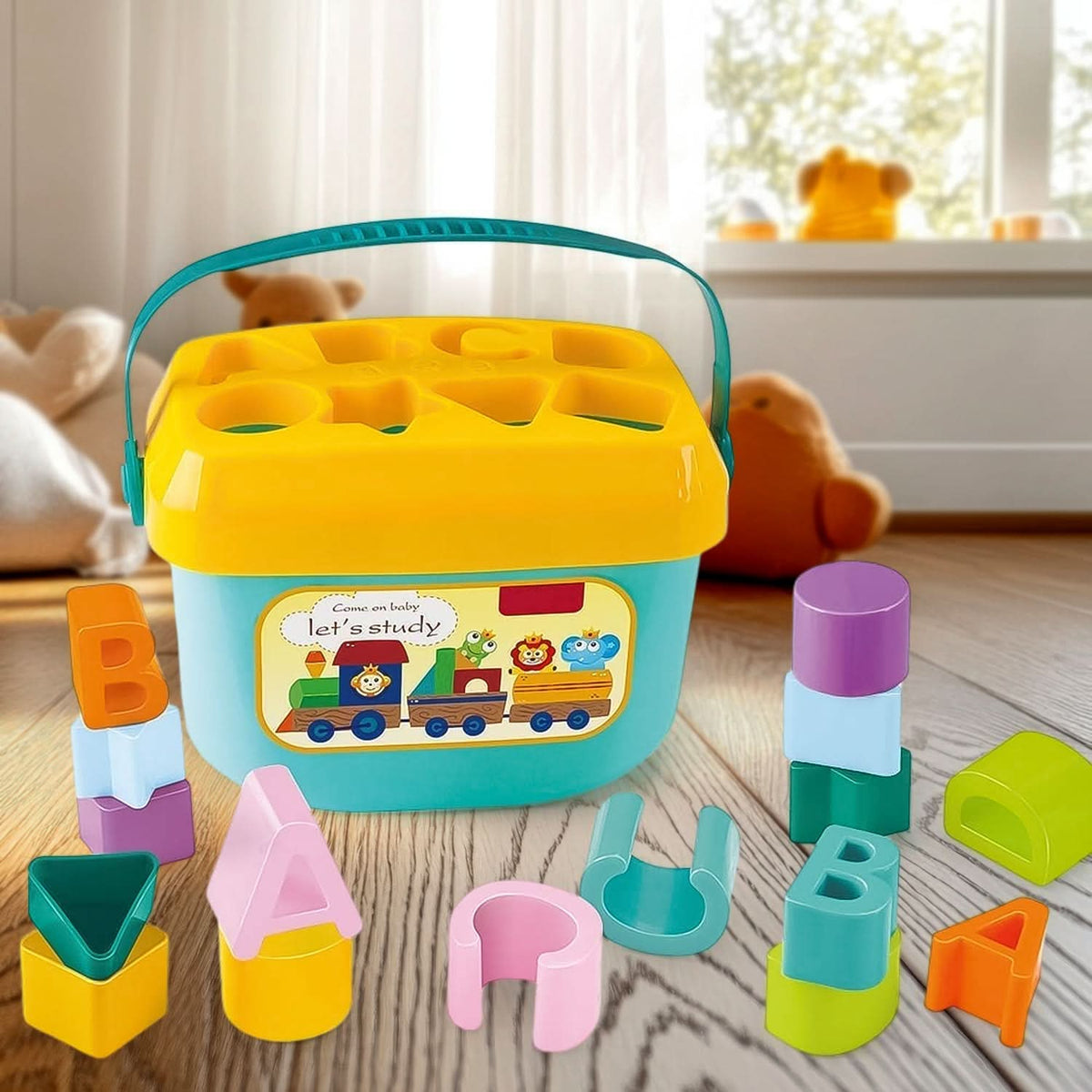 Baby First Block Set – Non-Toxic ABCD & Geometric Shape Sorting and Stacking Toy (1 Set) HP DD