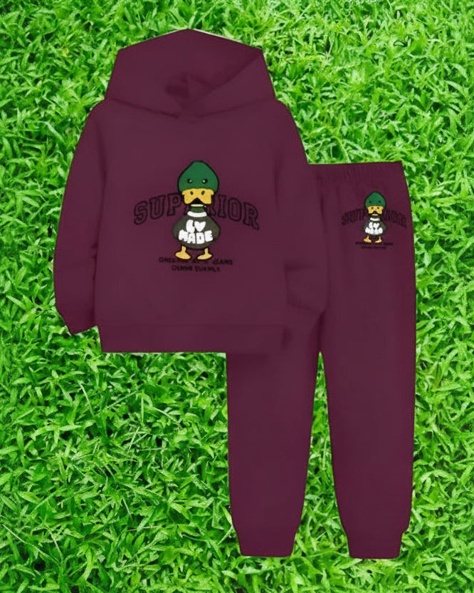 Little Champ Maroon Hooded Sweatshirt & Joggers Kids Set Luck Fashion