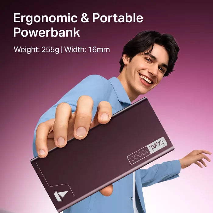 boAt Energyshroom PB300 पावरबैंक 10000mAh बैटरी, 22.5w फास्ट चार्जिंग, वायरलेस चार्जिंग, 12-लेयर स्मार्ट IC प्रोटेक्शन, LED इंडिकेटर और एल्युमीनियम अलॉय केसिंग के साथ (कार्बन ब्लैक)