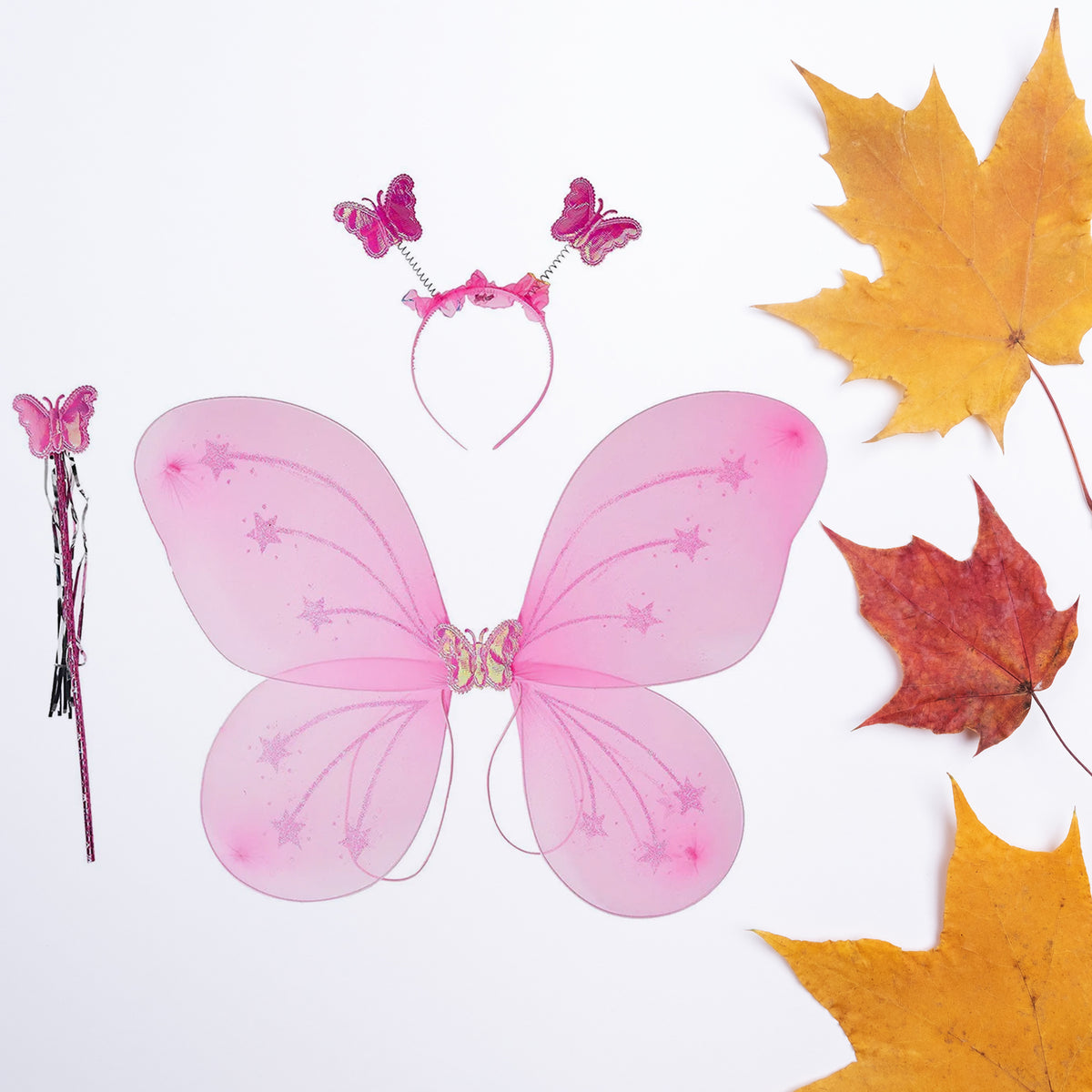 Baby Girls Fairy Nylon Butterfly Wings Costume Butterfly Fairy Angel Wing Wand And Hairband Multi- Color For Party (1pc)