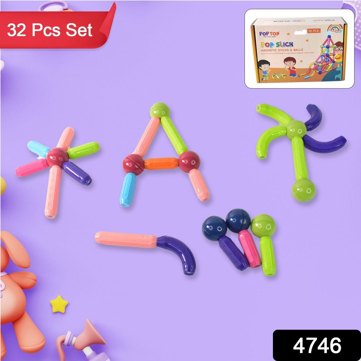 Magnetic Sticks Building Blocks Learning Toy For Kids (32 Pc) HP DD