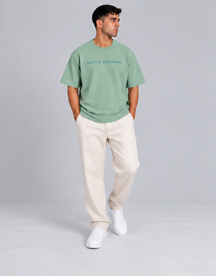 HUSTLE Men's Crew Neck Oversized T-Shirt – Sage Mint