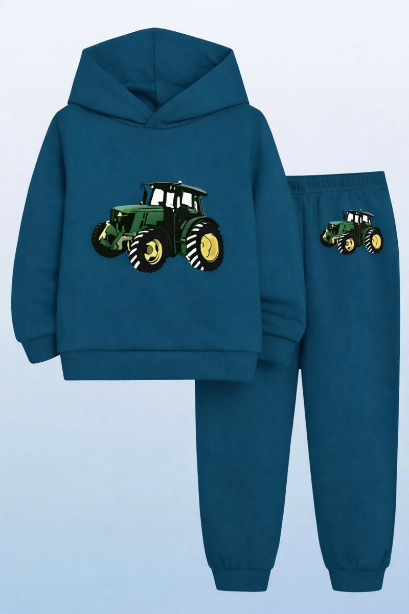 Girls' Premium Blue Cotton Blend Tracksuit Set – Fun Graphic Print Hoodie & Joggers (Ages 0 Months to 7 Years) Luck Fashion