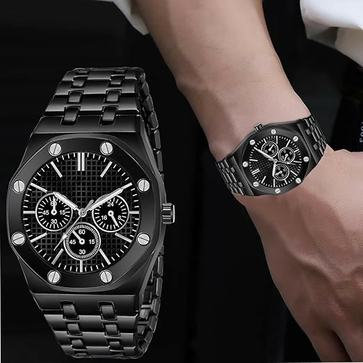 Men’s Classic Black Analog Wrist Watch | Sleek Stainless Steel Design