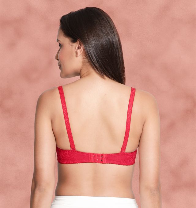 Susie Half Coverage Hot Red Lace Overlay Adjustable, Detachable, MultiwayPadded Balconette Bra