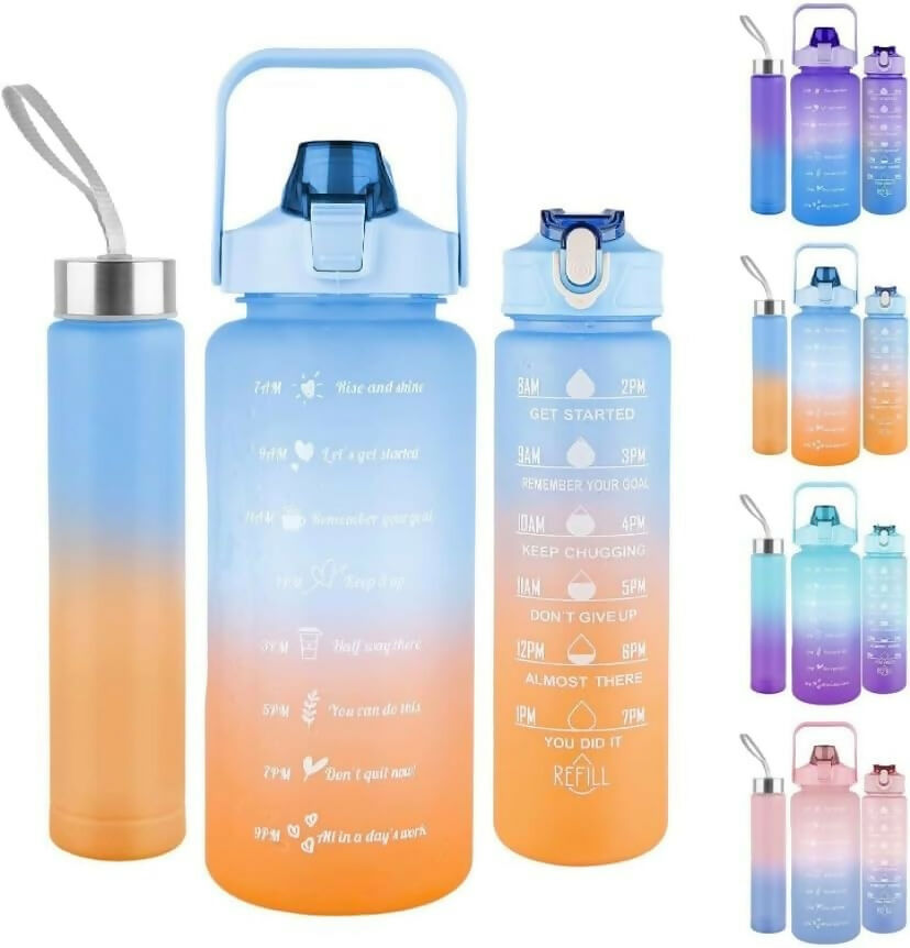 3 in 1 Motivational Water Bottle for health conscious Gym fitness Yoga player with Time Marker (Multicolor)