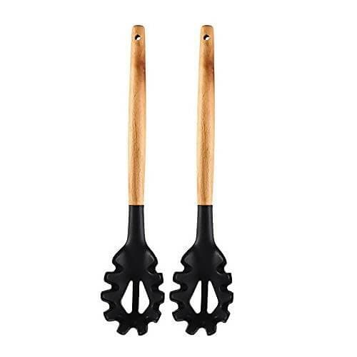 P-plus international silicone pasta fork, food grade noodle spoon (Black – pack of 2) - HalfPe