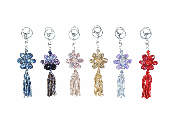 Crystal Flower Tassel Keychain Decorative Pendant for Bags and Keys (Multicolor) SAHANA GIFTS & STATIONARY