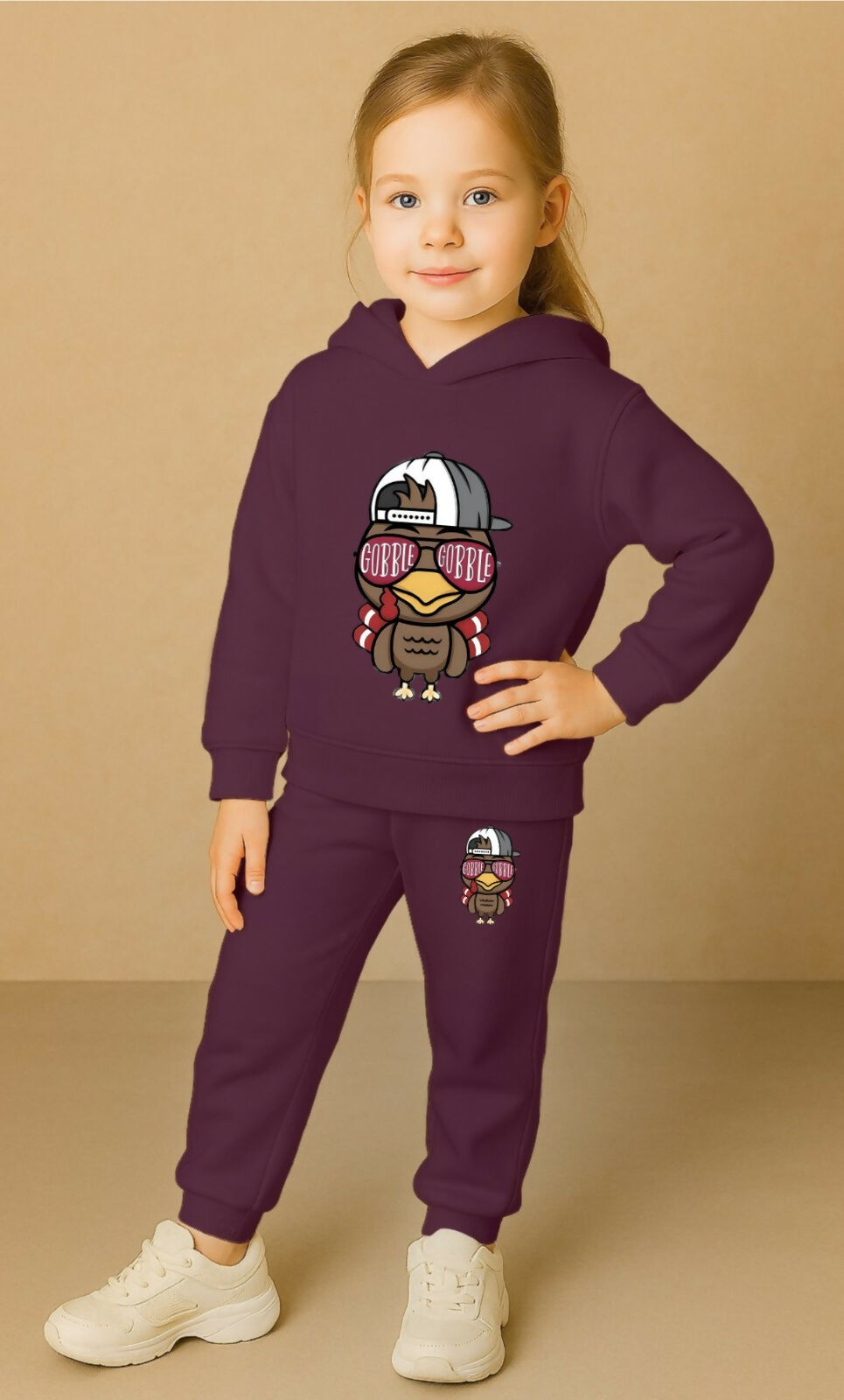 Kids' Maroon "Gobble Gobble" Hoodie & Jogger Set Luck Fashion