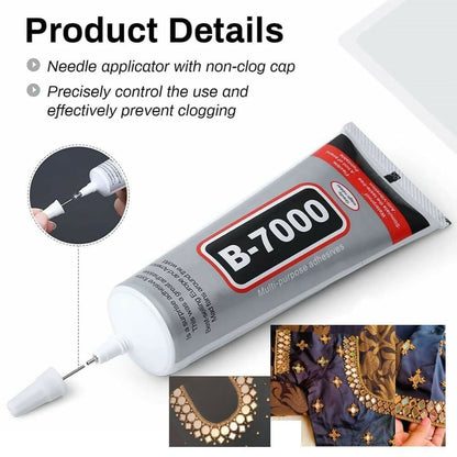 B7000 (50ML/1.68) fl.oz Multi-Purpose Glue - Strong Adhesive for Mobile Phones, Shoes, Jewelry, Clothes, Beads, Glass, Stones, Aari Work, Crafts, DIY Repairs - Bonds Fabric, Metal, Wood, and Plastic (Pack of 2)