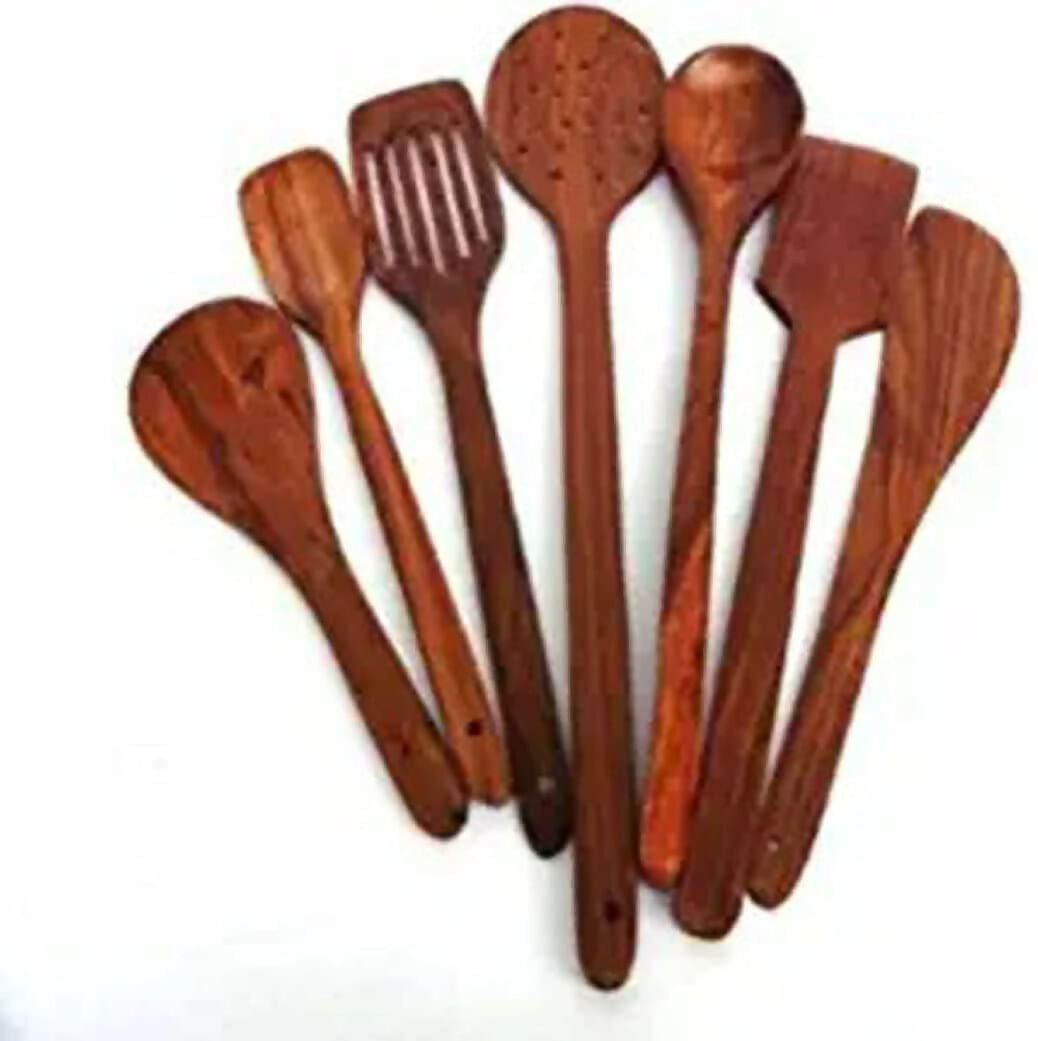 7 PCS Wooden Spoons and Spatula for Cooking, Sleek, Sold and Non-Stick Cookware for Home Use and Kitchen 2