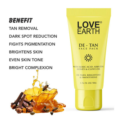 Love Earth De-Tan Face Pack For Instant Tan Removal Brightens & Smoothens All Skin Type 50G