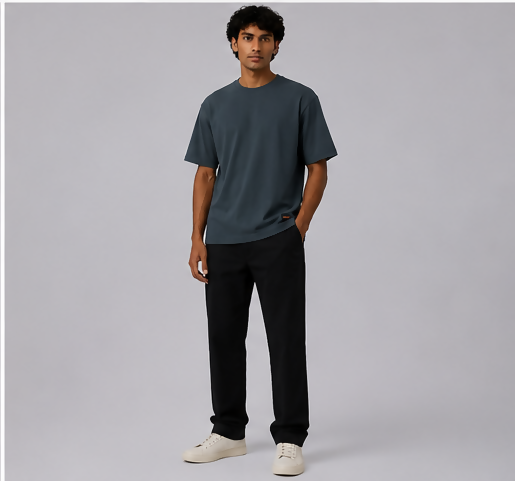HUSTLE Men's Crew Neck Relax Fit Tees - Charcol Gray