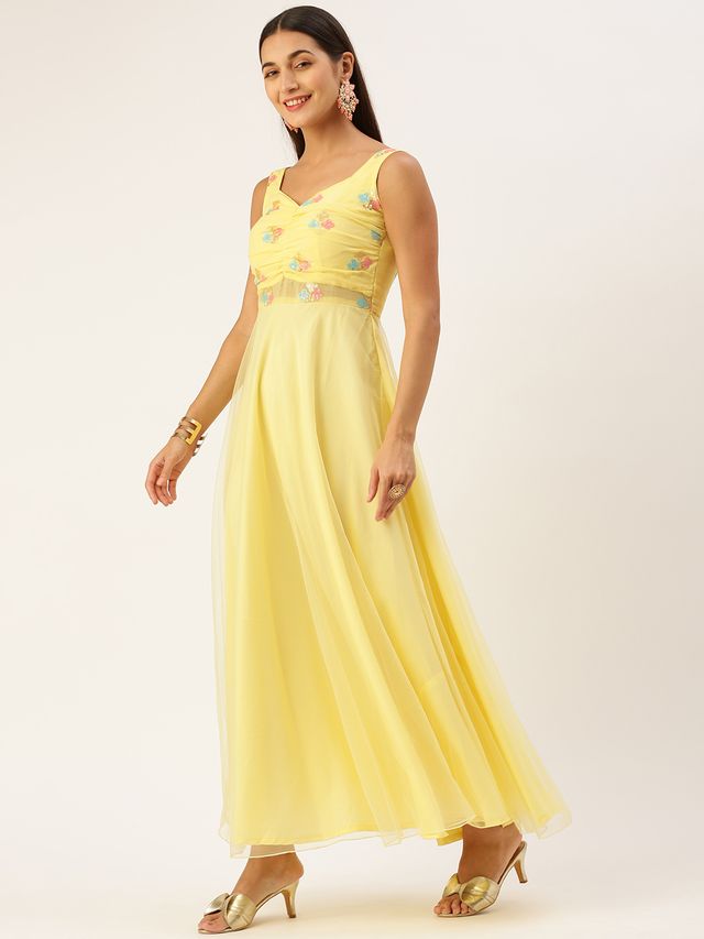 Bollywood Vogue Ready To Wear Yellow Georgette Embroidered Dress